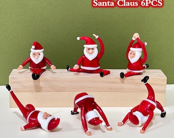 Papá Noel de vidrio teñido hecho a mano, miniescultura de Papá Noel, Papá Noel yoga, figura de vidrio navideña, adornos navideños, decoración del hogar