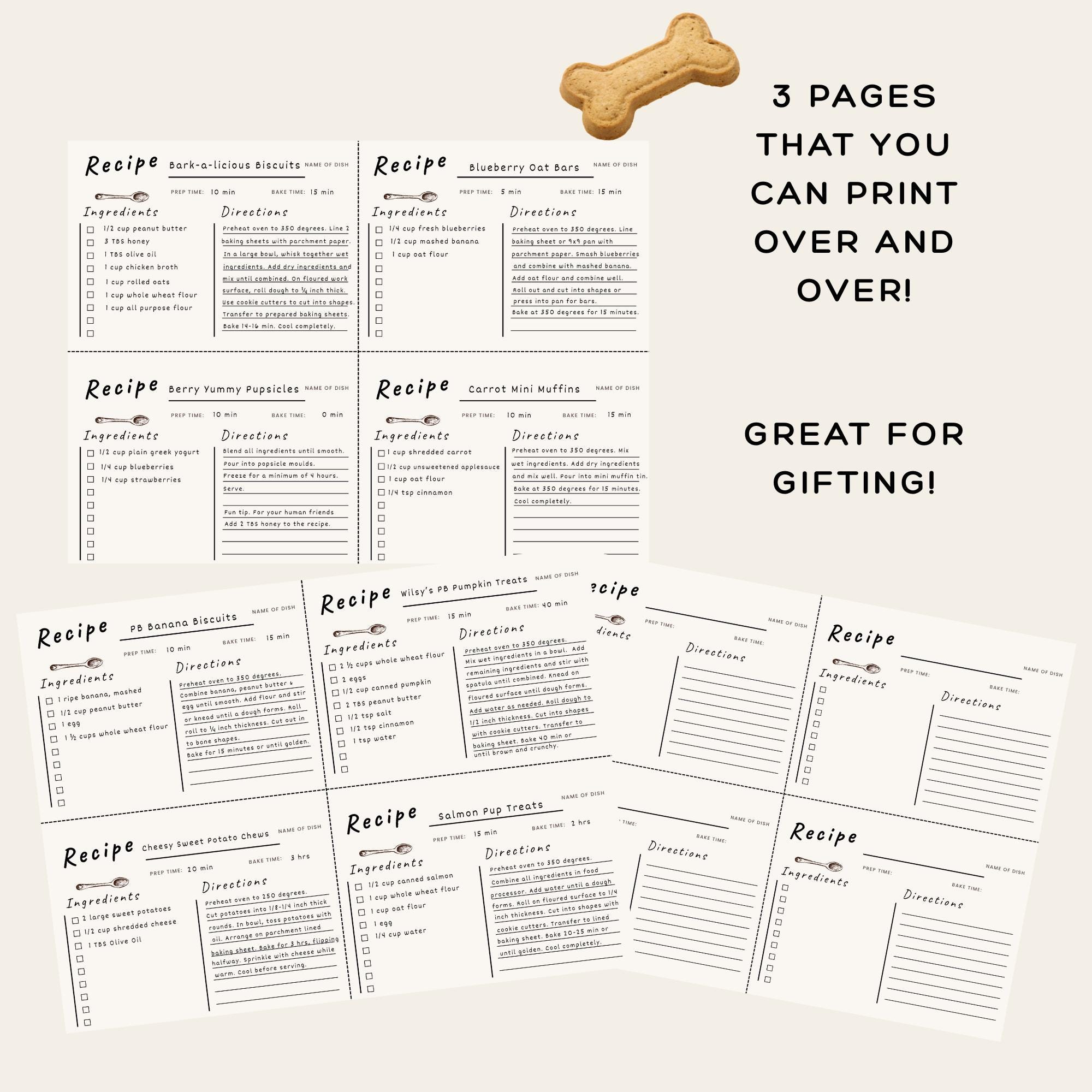 Printable Dog Treat Recipe Cards for Homemade Dog Treat Cookbook ...