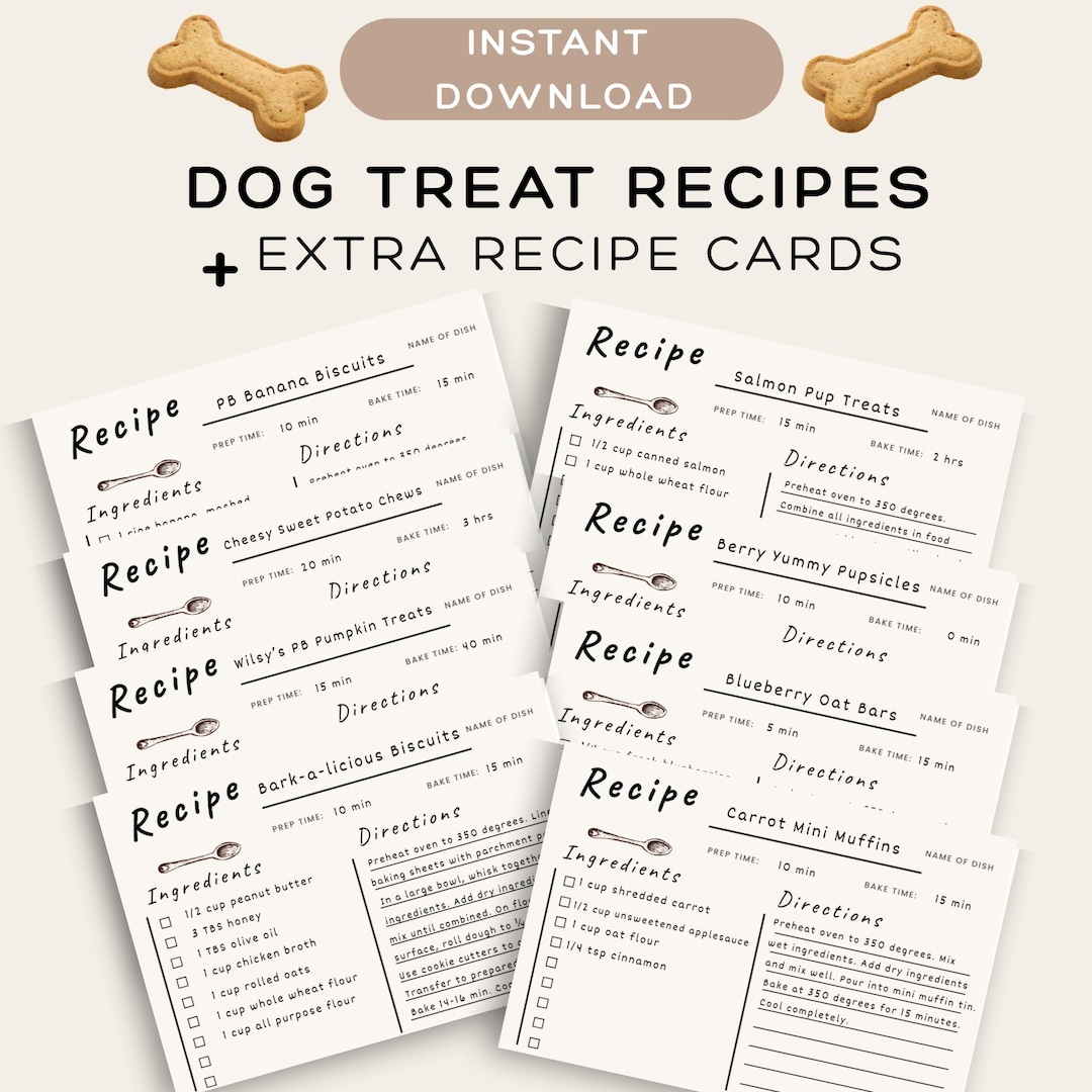 Printable Dog Treat Recipe Cards for Homemade Dog Treat Cookbook ...