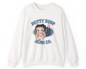 Sudadera de cuello redondo Betty Boop Jean Co. / Jersey con logotipo de dibujos animados vintage