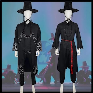 Costume Cosplay Hunter Saja Jinu Pour Garçon - Robe Noire Flammes, Chapeau, Chaînes - Déguisement Méchant Kpop, Halloween, Convention