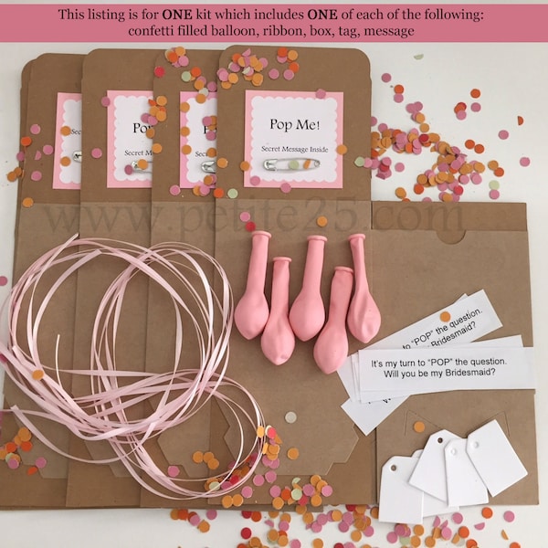 One (1) - DIY Pop the Balloon kit, secret message inside, will you be my bridesmaid, proposal, bridal party, bridal favor, secret message