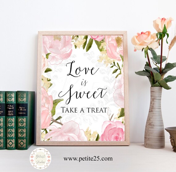 Love Is Sweet Table Wedding Sign Pink Rose Peonies Wedding Etsy