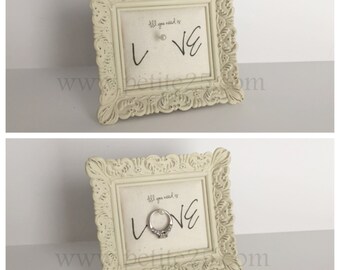 Wedding ring holder square distressed white frame: engagement ring holder, bridal shower gift, for her, ring stand
