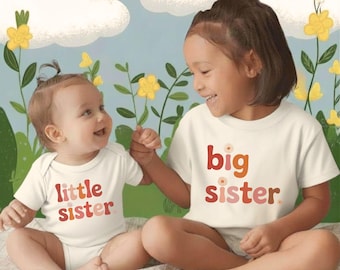 妹用ロンパースまたはシャツ、ベラキャンバス100Bベビーボディスーツ、3001T幼児用3001Y、ユースTシャツ、姉妹お揃い服、ミニマリストな兄弟姉妹