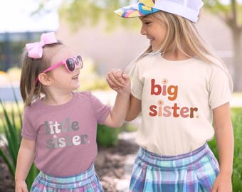 Große Schwester Blumen T-Shirt, passende Geschwister Outfit, Bella Canvas Säugling Strampelanzug 100B Kleinkind 3001T Jugend 3001Y T-shirt, Minimalistische Geschwister Geschenke
