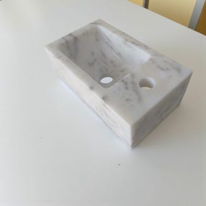 Hand Carved Gray-White Marble Sink | Rectangle Wall Mounted Bathroom Sink