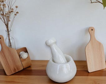 Mortero y maja de mármol natural: molinillo de especias de piedra natural hecho a mano, decoración de cocina, triturador de hierbas, regalo