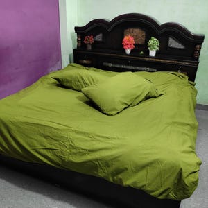 Ręcznie robiony komplet poszewek na kołdrę z bawełny w kolorze oliwkowo-zielonym – nowoczesna pościel boho