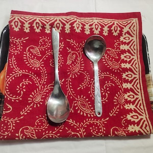 Handmade Red Paisley Design Cotton Napkin: Indian Block Print Table Decor