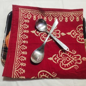 Red Cotton Napkin: Handcrafted Geometric Floral Block Print