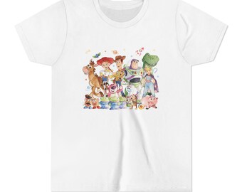 Toy Story Characters Youth Tee | Woody Buzz Jessie Rex Hamm Painted Art