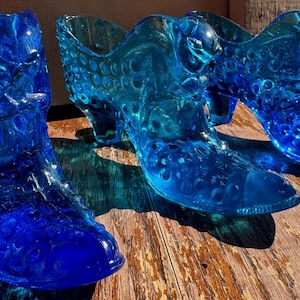 Fenton glass boots (Blue)