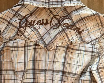 Vintage Y2K GUESS Jeans Plaid Embroidered/Pearl Snap Fitted Western Shirt Sz XS