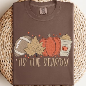 Embroidered Comfort Colors Fall Shirt, Pumpkin, Coffee, Football