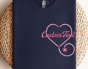 Custom Embroidered Nurse Sweatshirt Personalized Stethoscope Heart RN Shirt Future Nurse Crewneck Nursing Graduation Gift