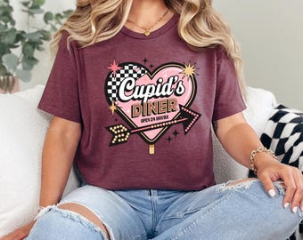 Retro Cupid's Diner Graphic Tee, Valentine's Day T-Shirt