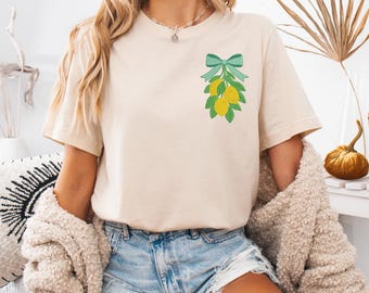 Embroidered Coquette Lemon Bow T-Shirt, Summer Fruit Sweatshirt, Cute Citrus Apparel