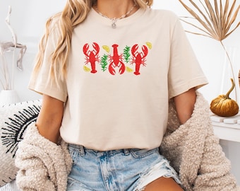 Embroidered Lobster Lemon T-Shirt, Seafood Sweatshirt, Summer Coastal Apparel