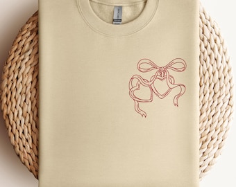 Embroidered Heart Bow T-Shirt, Valentine's Day Gift