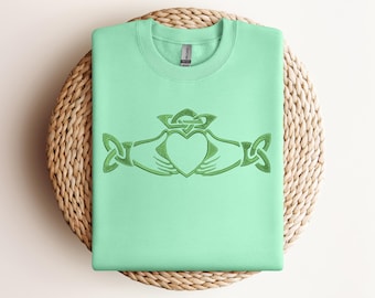 Embroidered Claddagh Sweatshirt, Irish Celtic Hoodie, St Patrick's Day