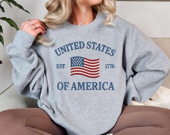 Embroidered United States 1776 T-Shirt, American Flag Sweatshirt, Patriotic 4th of July Apparel