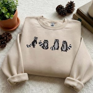 Embroidered Raccoon Sweatshirt, Funny Animal Crewneck