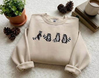 Embroidered Raccoon Sweatshirt, Funny Animal Crewneck