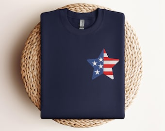 Embroidered American Flag Star T-Shirt, 4th of July Sweatshirt, Patriotic USA Apparel
