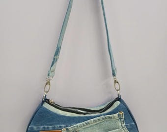 Bolso de hombro vintage de mezclilla: bolso de mezclilla reciclado hecho a mano / Bolso de mano ecológico Y2K para mujer