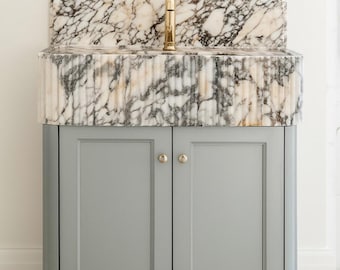 Handmade Marble Bathroom Vanity with Gold Faucet, Stone Washbasin Cabinet Unit