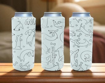 Slim Brumate Can Cooler– Playful Dachshund Dog Design | Engraved Stainless Steel Insulated Holder for 12oz 16oz 24oz Slim Cans