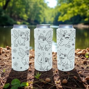 Fairy Frog Slim Brumate Can Cooler– Engraved Stainless Steel Holder for 12oz 16oz 24oz Slim Cans | Whimsical Cottagecore Gift image 1