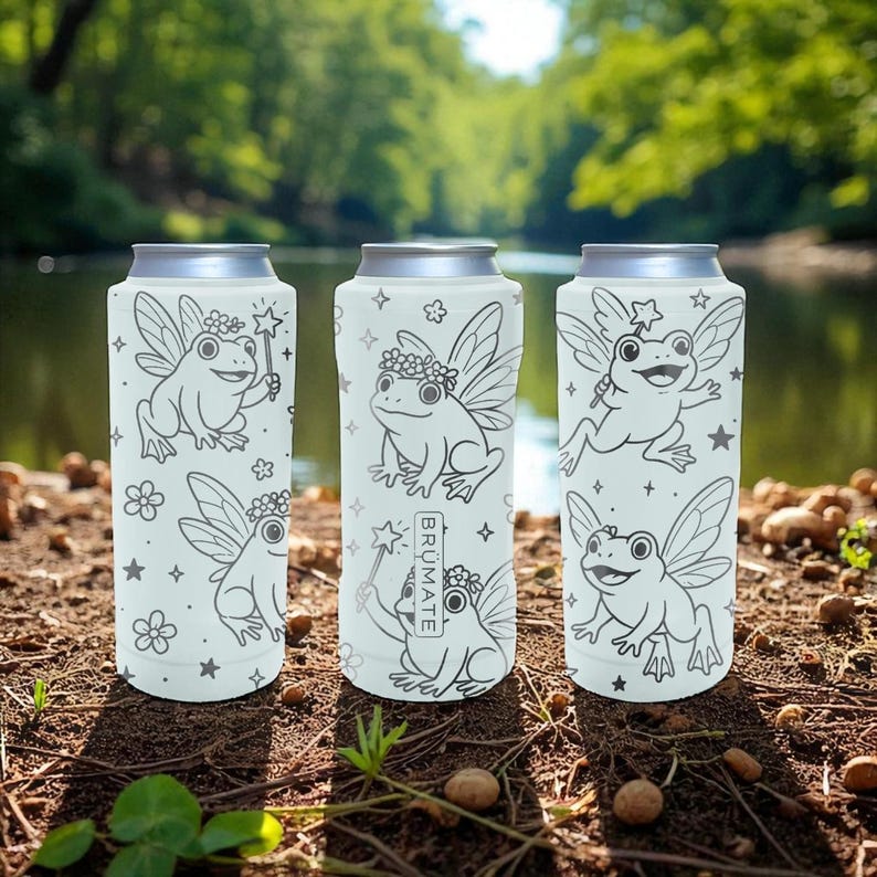 Fairy Frog Slim Brumate Can Cooler– Engraved Stainless Steel Holder for 12oz 16oz 24oz Slim Cans | Whimsical Cottagecore Gift image 1