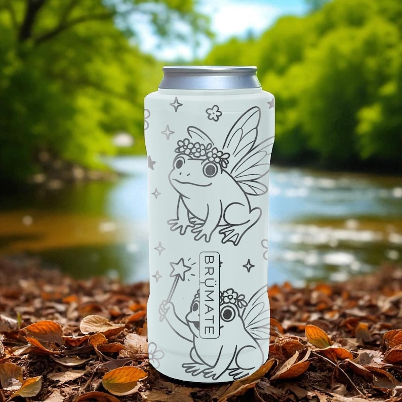 Fairy Frog Slim Brumate Can Cooler– Engraved Stainless Steel Holder for 12oz 16oz 24oz Slim Cans | Whimsical Cottagecore Gift image 3