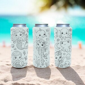 Mermaid Brumate Slim Can Cooler – Engraved Ocean Princess Design Stainless Steel Holder for 12oz 16oz 24oz Slim Cans | Beach Gift