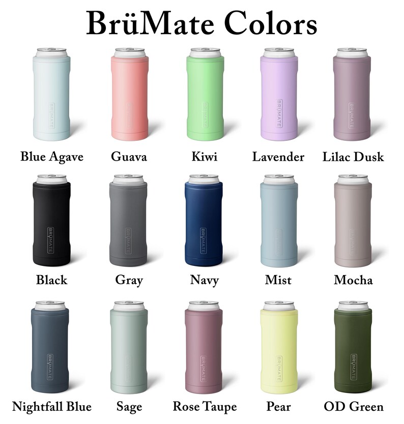 a collection of twelve different colored insulated beverage coolers, each with a unique color and design.