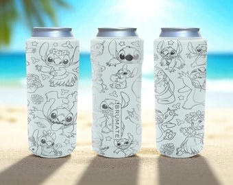 Lilo and Stitch Brumate Slim Can Cooler – Engraved Disney Inspired Stainless Steel Holder for 12oz 16oz 24oz Slim Cans | Cute Gift