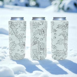 Holly Berry Brumate Slim Can Cooler – Engraved Stainless Steel Insulated Holder for 12oz 16oz 24oz Slim Cans | Christmas Holiday Gift