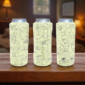 Funny Cartoon Family Brumate Slim Can Cooler – Engraved Comedy Character Stainless Steel Holder for 12oz 16oz 24oz Slim Cans