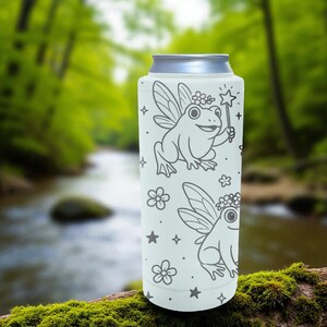 Fairy Frog Slim Brumate Can Cooler– Engraved Stainless Steel Holder for 12oz 16oz 24oz Slim Cans | Whimsical Cottagecore Gift image 2