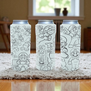 Mario Brumate Slim Can Cooler – Engraved Video Game Design Stainless Steel Holder for 12oz 16oz 24oz Slim Cans | Gamer Gift