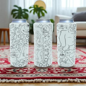 Cartoon Monsters Brumate Slim Can Cooler – Engraved Funny Creature Design Stainless Steel Holder for 12oz 16oz 24oz Slim Cans | Unique Gift