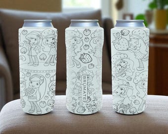 Engraved Strawberry Girl Brumate Slim Can Cooler – Cute Berries and Character Design for 12oz 16oz 24oz Cans