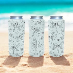 Dragonfly Brumate Slim Can Cooler – Engraved Insect and Nature Design Stainless Steel Holder for 12oz 16oz 24oz Slim Cans | Summer Gift