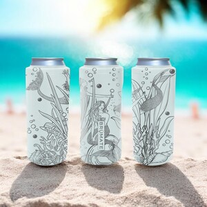 Mermaid Brumate Slim Can Cooler – Engraved Ocean Fantasy Design Stainless Steel Holder for 12oz 16oz 24oz Slim Cans | Unique Beach Gift