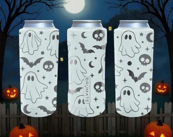 Ghosts Slim Brumate Can Cooler– Engraved Stainless Steel Insulated Holder for 12oz 16oz 24oz Slim Cans | Spooky Halloween Gift