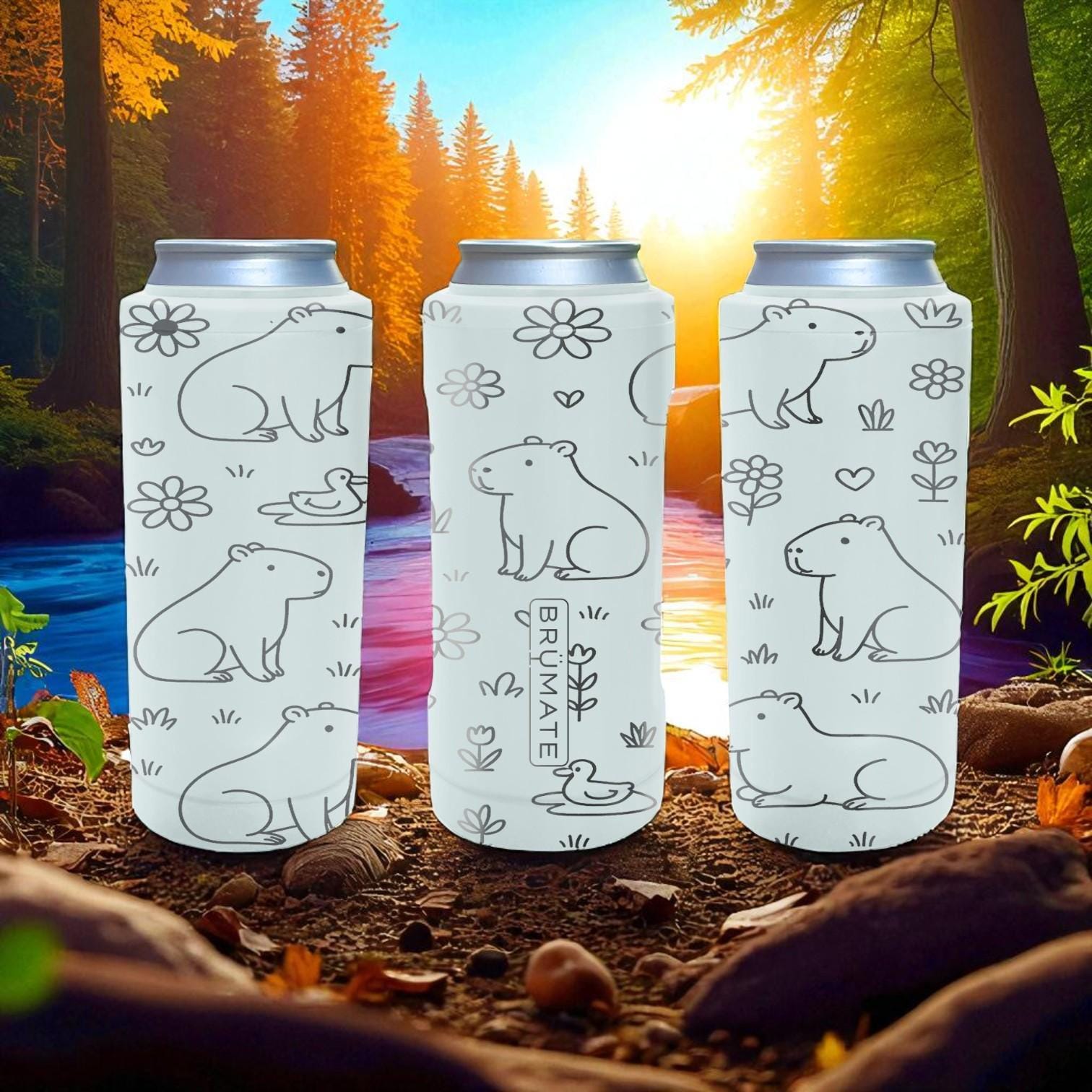 Capybara Slim Brumate Can Cooler- Engraved Stainless Steel Holder for 12oz 16oz 24oz Slim Cans - Cute Animal Gift