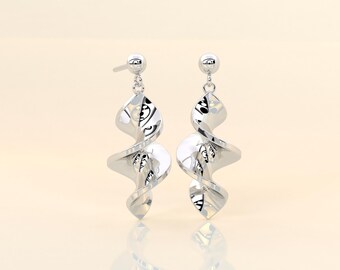925er Silber | Verdrehte Spirale Tropfen | Baumelnde Ohrringe Geschenk | Tragen Sie Ohrring für Frauen | Jubiläumsgeschenk