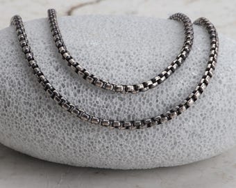 Collana Catena A Scatola In Argento 925 Per Donna - Lunghezza 50-60 Cm - Lobster